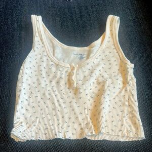 BRANDY MELVILLE cream cropped tank with blue floral print / one size